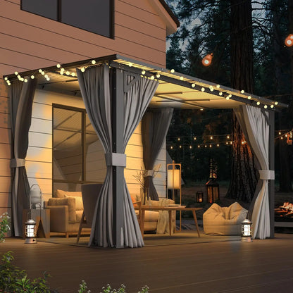 10’ x 10’ Gazebo, Wall Mounted Gazebos Pergola with Curtains and Mosquito Netting, Enhanced Protective Outdoor, Customized