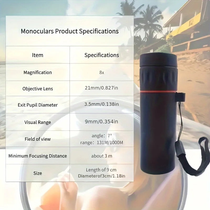 2000X25 HD Monocular Telescope, Compact Portable for Travel, Hiking, Fishing, Camping, Stargazing, Concerts & Bird Watching