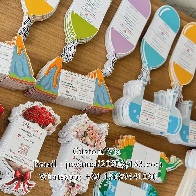 Custom Bamboo Shaped 3D Business Cards Creative Fold-out Cards Printing Folded Mirror Flyers Advertising Strategy Brochures QR
