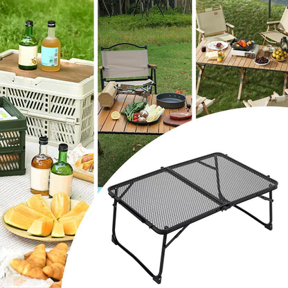 Small Foldable Table Beach Table With Mesh Desktop 23.6 X 15.7 Inch Metal Desk For Cooking Grilling Tailgate Backyard Fishing