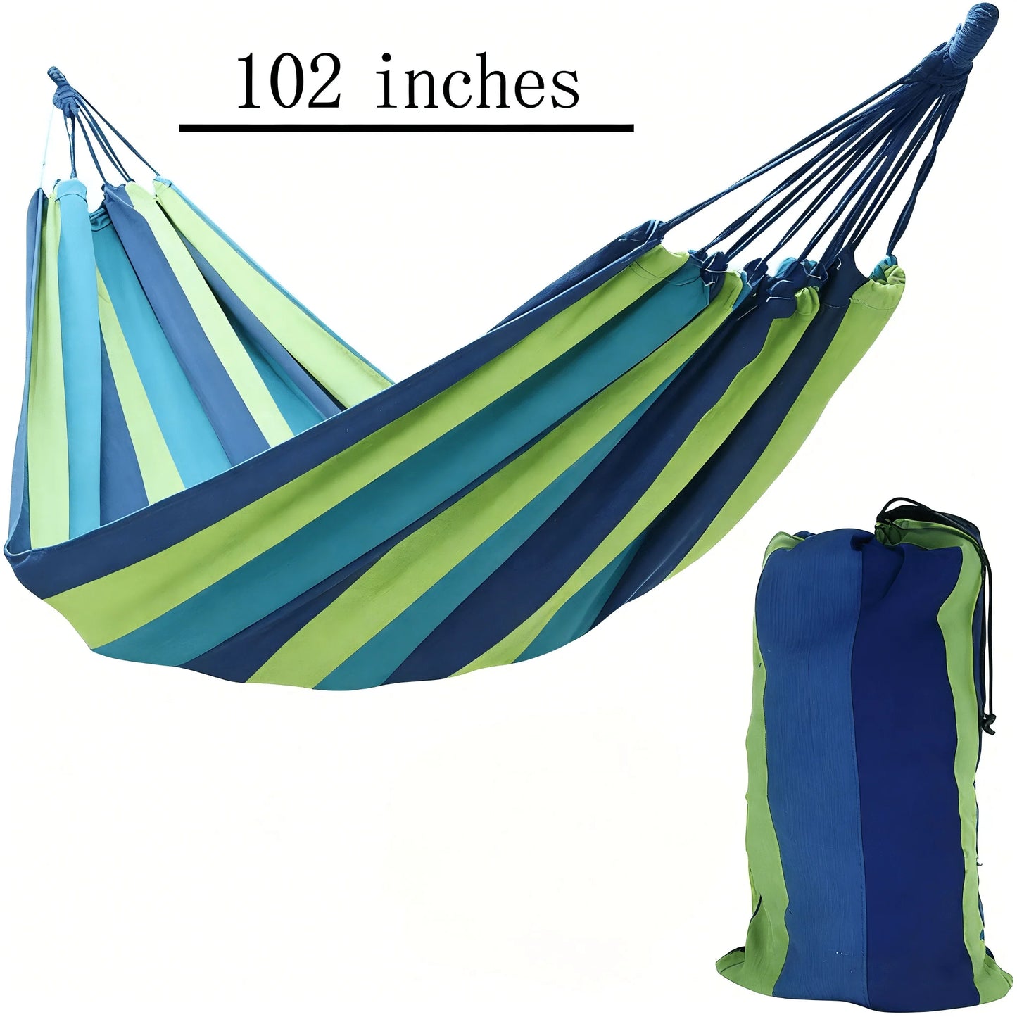 Blue-Green Striped Camping Hammock | Portable & Tear-Resistant Outdoor Relaxation Essential
