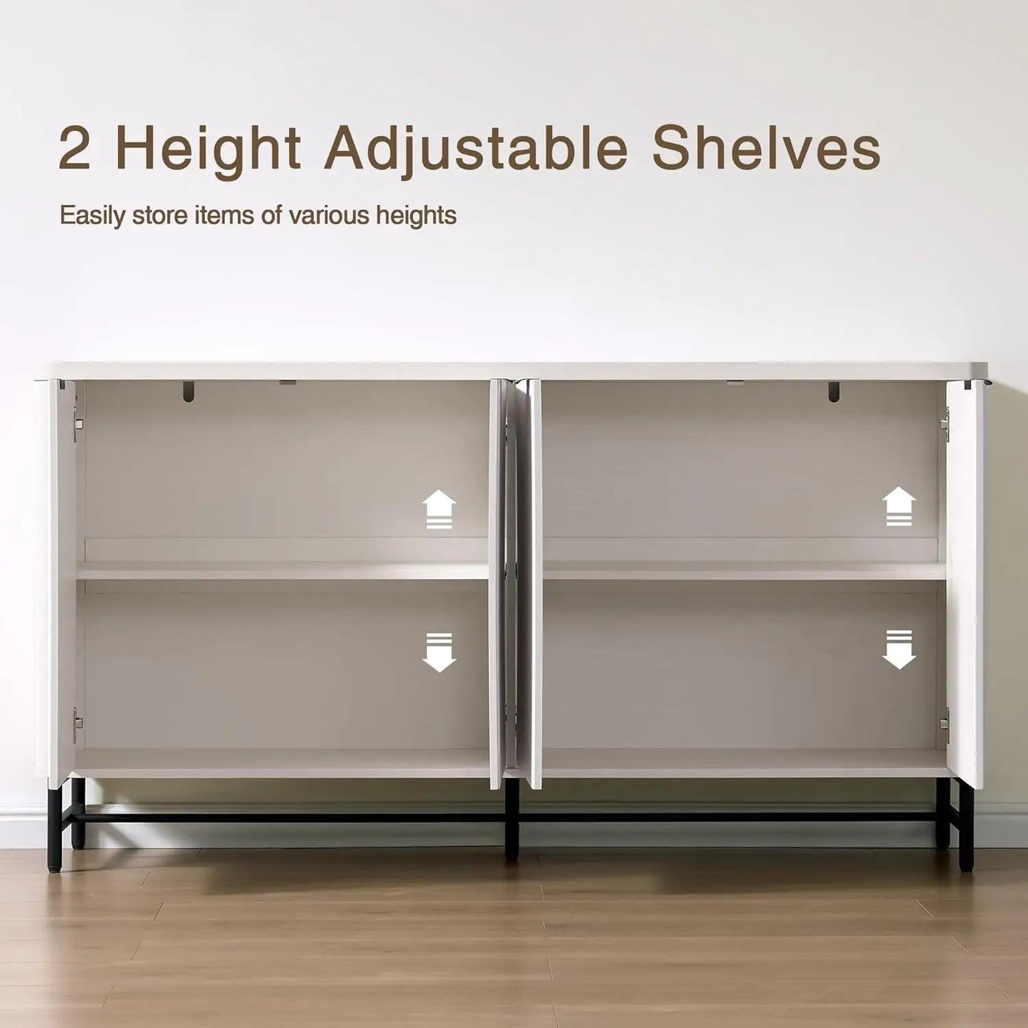 65" Buffet Sideboard with 4 Doors Adjustable Shelves Coffee Bar Console for Dining Living Entryway White Customized