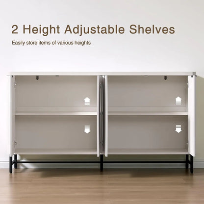 65" Buffet Sideboard with 4 Doors Adjustable Shelves Coffee Bar Console for Dining Living Entryway White Customized