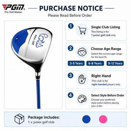 PGM Kids Golf Club Junior Wood Hybrid Club 312 Years Children Beginner Training Right Hand Golf Practice Club