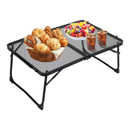 Small Foldable Table Beach Table With Mesh Desktop 23.6 X 15.7 Inch Metal Desk For Cooking Grilling Tailgate Backyard Fishing