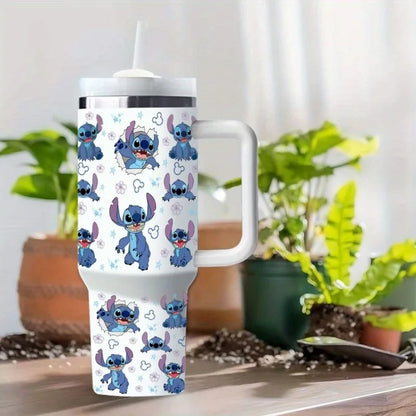 Disney Stitch Large Capacity Water Bottle Cartoon Stainless Steel Thermos Cup with Handle Double-Wall Insulated Cup Gifts