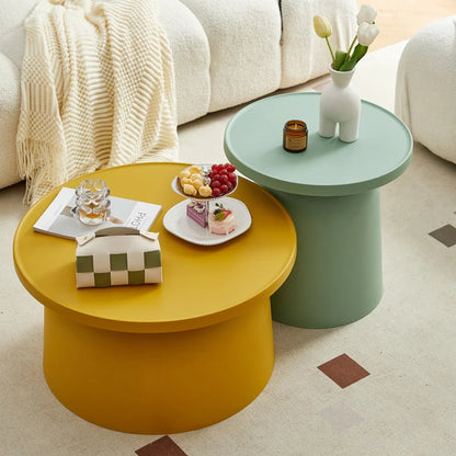 Nordic Style Plastic round Coffee Table Sofa Side Small-Space Corner Table with Wide Storage Desktop for Home Furniture