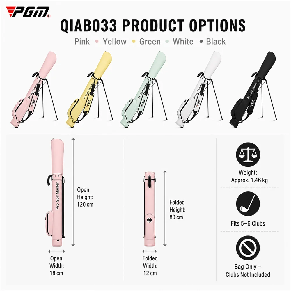 Ultra Light Sunday Golf Stand Bag 1.4kg Water-Resistant PU Carry Bag for 5-6 Clubs Men Women
