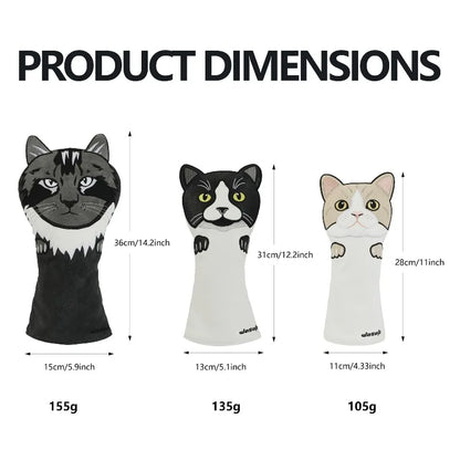Cute Cat Embroidery Golf Headcover Driver Fairway Wood Hybrid Mallet Putter Golf Cover PU Waterproof Plush Inner Golf Protection