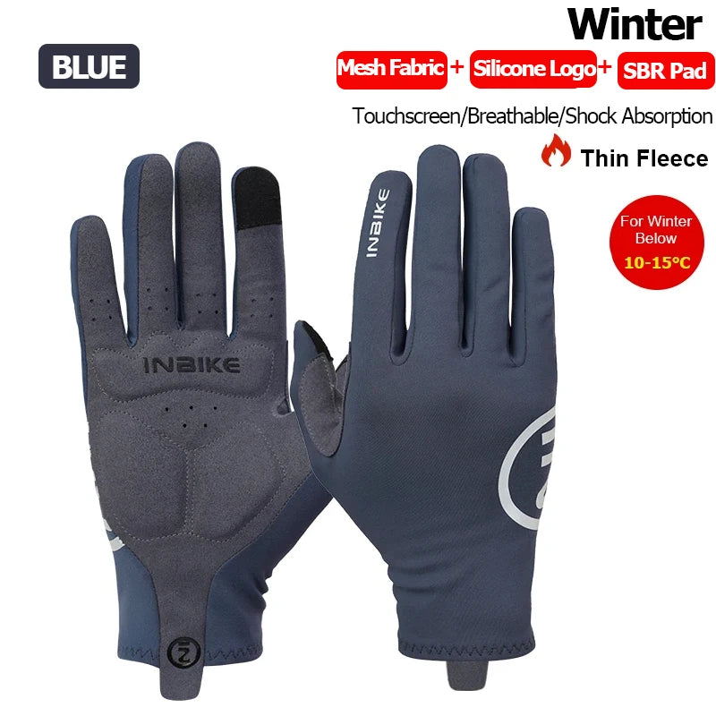 INBIKE 2024 Cycling Gloves Gel Padded for Men Autumn Winter Fleece Road Bike Gloves MTB Full Finger Touchscreen Bike Accessories