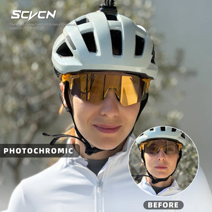 SCVCN Red Photochromic Sunglasses Cycling Glasses Sports for Men Mountain Bike Road Bicycle Eyewear Fashion Goggles MTB UV400