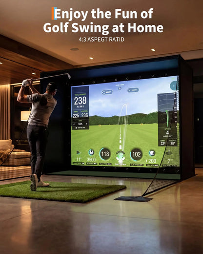 Golf Simulator Enclosure Package, 4K-Ready Impact Screen with Blackout Cage, Frame Poles, Bottom Fence mesh, Side Nets and Sandbags for Indoor or Garage Use, Guardrail