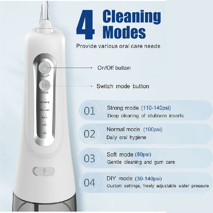 4-speed 4-nozzle handheld 300ml electric oral care teeth cleaning instrument water flosser