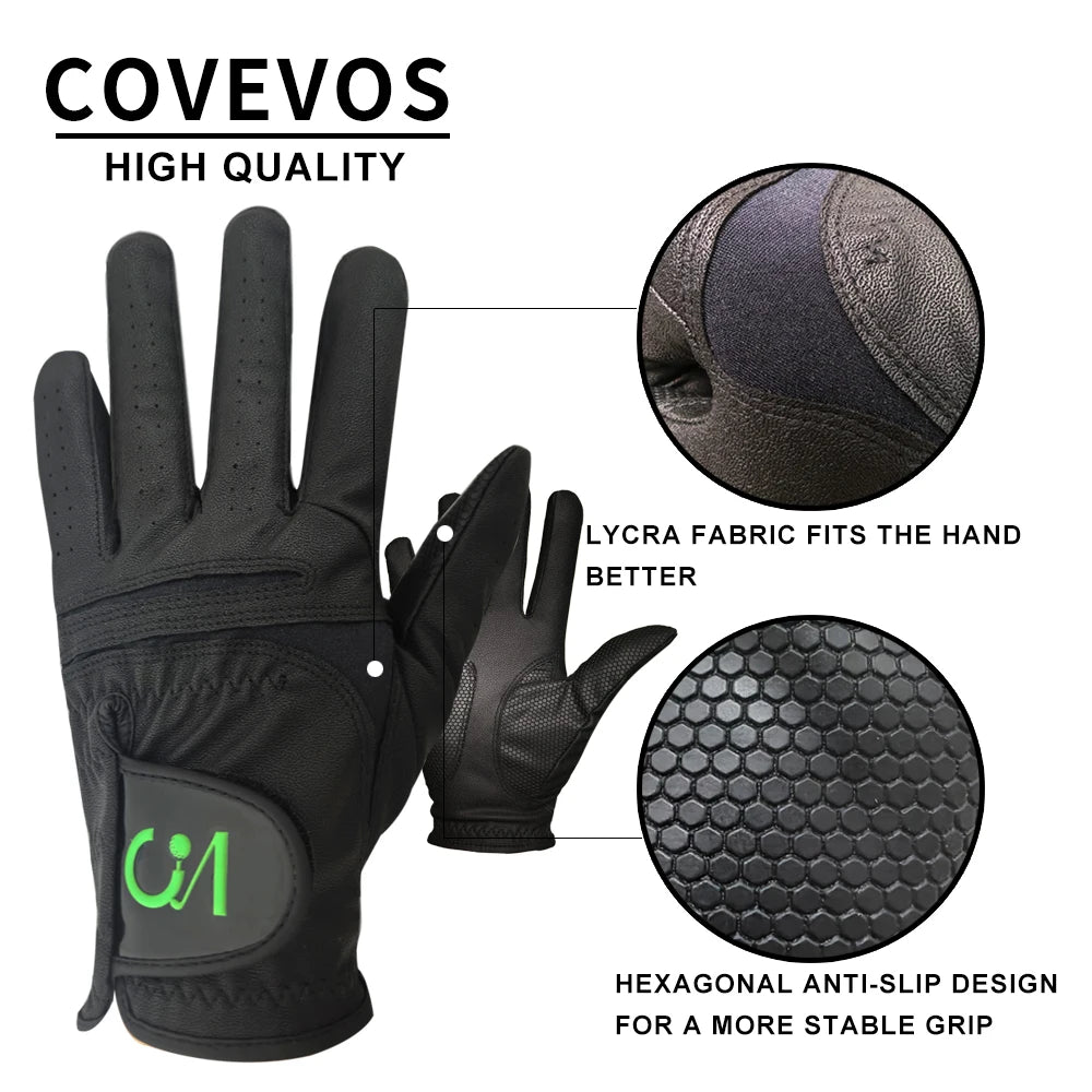 1 PU Leather High Performance Golf Glove All Weather - Black - Left/Right