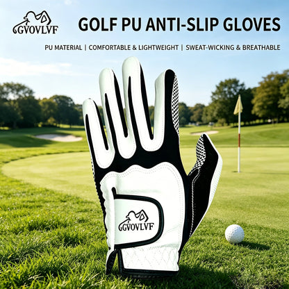 Golf Gloves Men's PU Anti Slip Palm With Particles Black And White Style Golf Player Gift