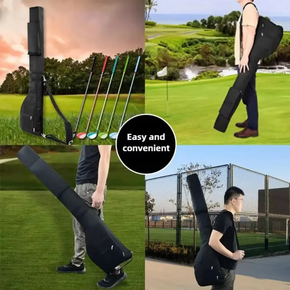Waterproof Golf Sunday Bag Nylon Foldable Carry Travel Case with Adjustable Strap, Holds 8-10 Clubs, 3 Pockets, Padded Shoulder