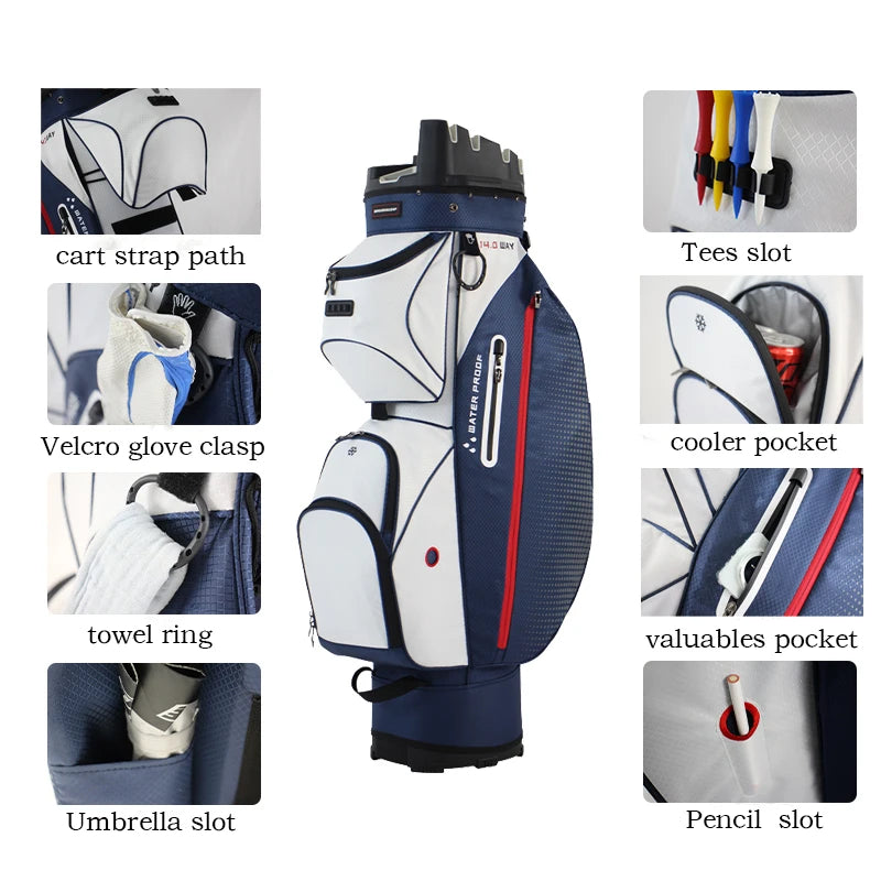 Multifunctional Golf Cart Bag, 14-Way Full Length Divider Top, Lightweight Durable Golf Club Carry Bag for Golf Course