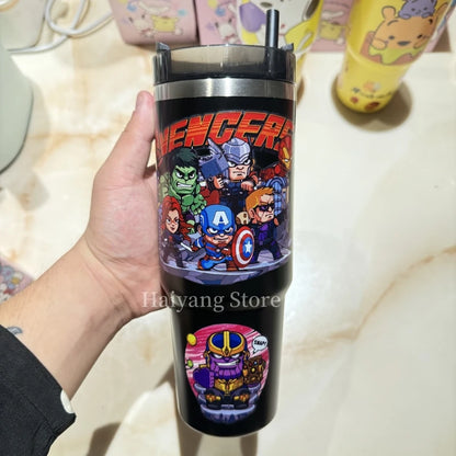 900ML Stainless Steel Insulated Cup Anime Cute Student Drinking Straw Cup High Capacity Coffee Cup