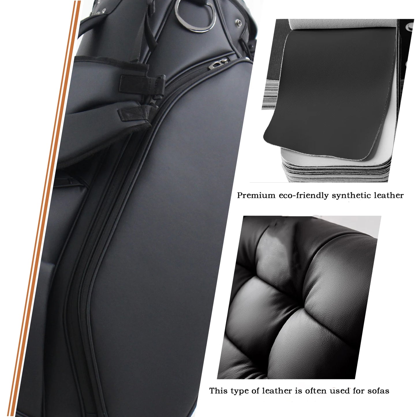 Golf Stand Bag, 7 Dividers Golf Club Bag with Double Shoulder Straps, Eco-Friendly Synthetic Leather, Stand Fix Buckle, 3 Detac