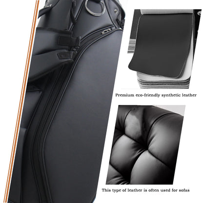 Golf Stand Bag, 7 Dividers Golf Club Bag with Double Shoulder Straps, Eco-Friendly Synthetic Leather, Stand Fix Buckle, 3 Detac