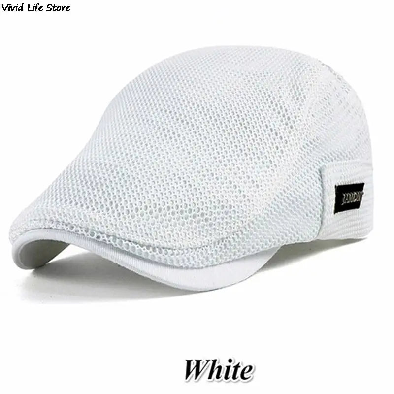 Men's Casual Golf Hat Berets Cotton Caps For Spring Summer Autumn Cabbie Flat Cap Breathable Mesh Newsboy Cap