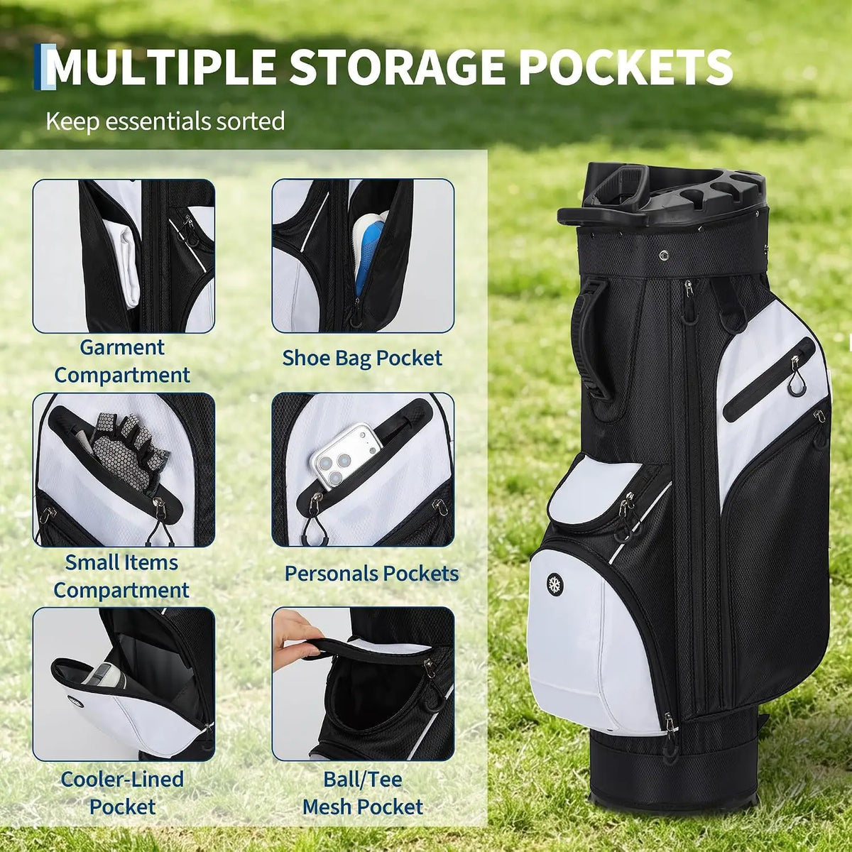Golf Lightweight Stand Bag Multifunction PU Leather Golf Rack Bag with 14-Way Divider 420D Nylon Build,Over-Sized Putter Well,Easy Grip Storage,Quick-Release Rain Hood,Anti-Slip Base,Smooth Zippers