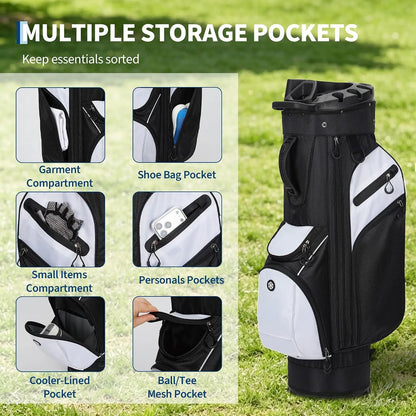 Golf Lightweight Stand Bag Multifunction PU Leather Golf Rack Bag with 14-Way Divider 420D Nylon Build,Over-Sized Putter Well,Easy Grip Storage,Quick-Release Rain Hood,Anti-Slip Base,Smooth Zippers