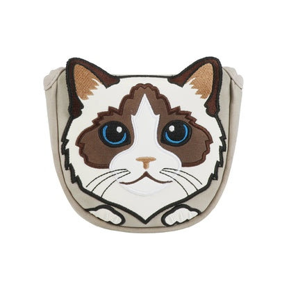 Cute Cat Embroidery Golf Headcover Driver Fairway Wood Hybrid Mallet Putter Golf Cover PU Waterproof Plush Inner Golf Protection