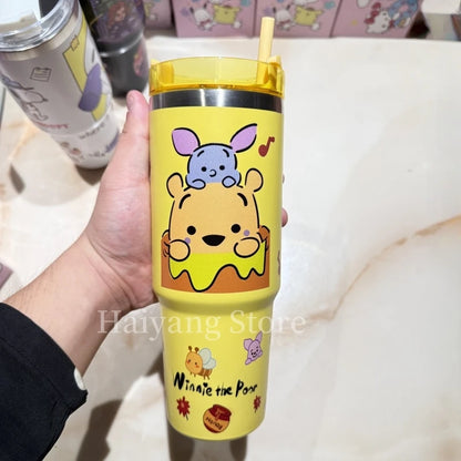 900ML Stainless Steel Insulated Cup Anime Cute Student Drinking Straw Cup High Capacity Coffee Cup