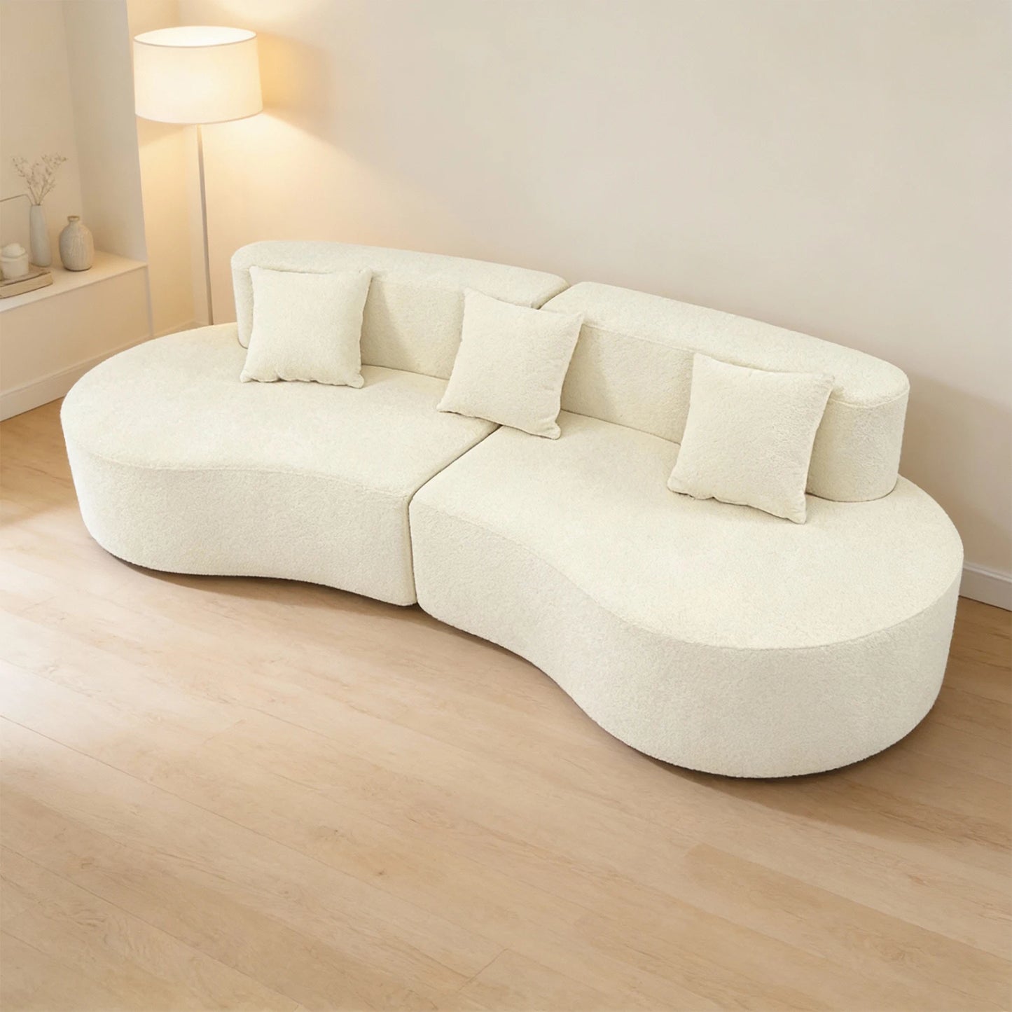 Modern Curved Couch 4 Seat Minimalist Elegant Half Moon Sofa Compressed Modular Sectional Sofa for Home Living Room Cream White