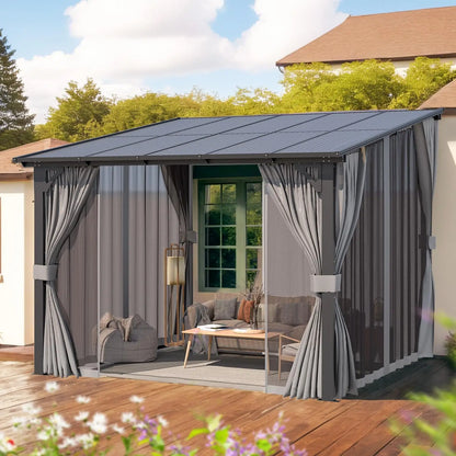 10’ x 10’ Gazebo, Wall Mounted Gazebos Pergola with Curtains and Mosquito Netting, Enhanced Protective Outdoor, Customized