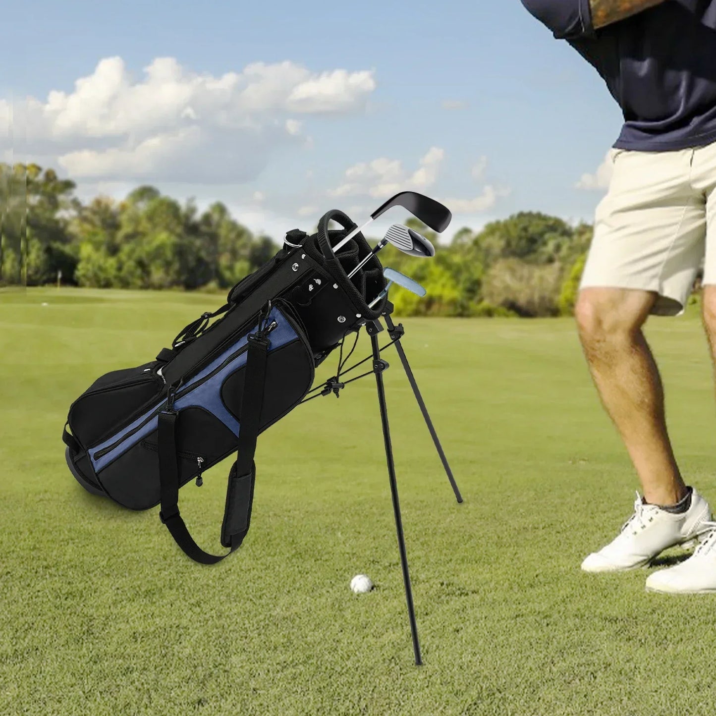 Golf Club Stand Bag with 3 Dividers 5 Pockets, Waterproof Nylon Adjustable Legs for Stability, Lightweight for Men and Women