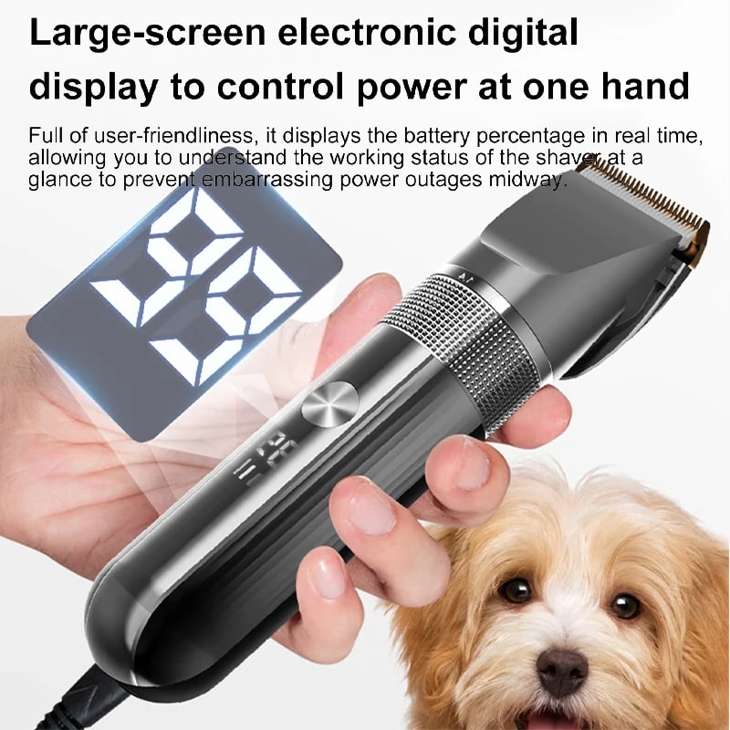 Pet Hair Clipper | Rechargeable Washable | Dog Cat Trimmer | Battery Display | Grooming Haircut | Low Noise Razor | Electric Clipper