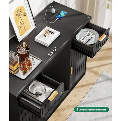 53" luted Coee Bar Cabinet with ridge Space - Wine Bar Cabinet with Der & Door Storage, Mini ridge Stand with Power Outlet or Ki