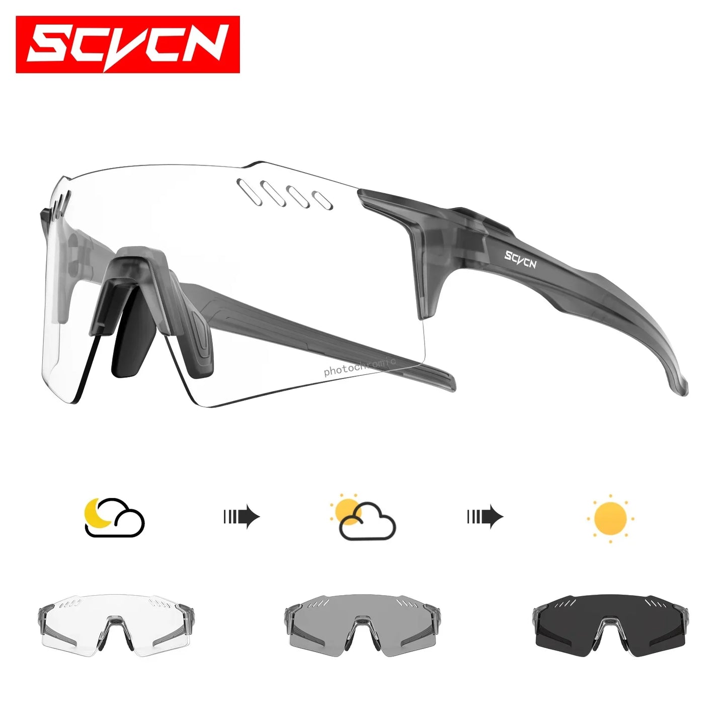 SCVCN Red Photochromic Sunglasses Cycling Glasses Sports for Men Mountain Bike Road Bicycle Eyewear Fashion Goggles MTB UV400