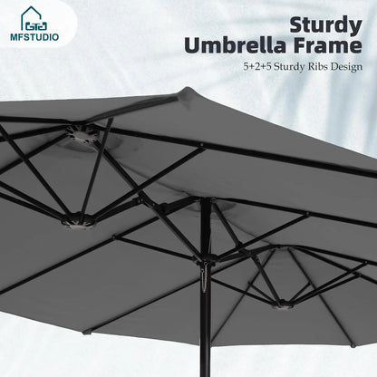 15ft Double Sided Patio Umbrella with Base Included, Outdoor Large Rectangular Market Umbrellas with Crank Handle, Customized