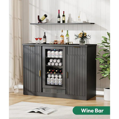53" luted Coee Bar Cabinet with ridge Space - Wine Bar Cabinet with Der & Door Storage, Mini ridge Stand with Power Outlet or Ki