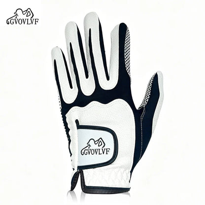 Golf Gloves Men's PU Anti Slip Palm With Particles Black And White Style Golf Player Gift