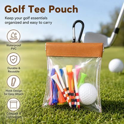 Clear PVC Golf Tee Pouch Portable Self Closing Storage Bag with Hanging Hook for Golf Course Practice Golf Bag Organization