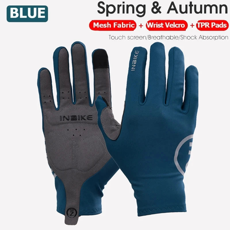 INBIKE 2024 Cycling Gloves Gel Padded for Men Autumn Winter Fleece Road Bike Gloves MTB Full Finger Touchscreen Bike Accessories