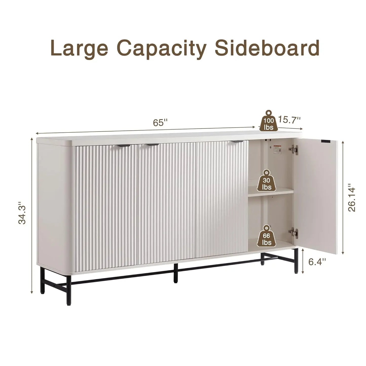 65" Buffet Sideboard with 4 Doors Adjustable Shelves Coffee Bar Console for Dining Living Entryway White Customized