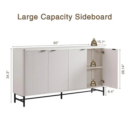 65" Buffet Sideboard with 4 Doors Adjustable Shelves Coffee Bar Console for Dining Living Entryway White Customized