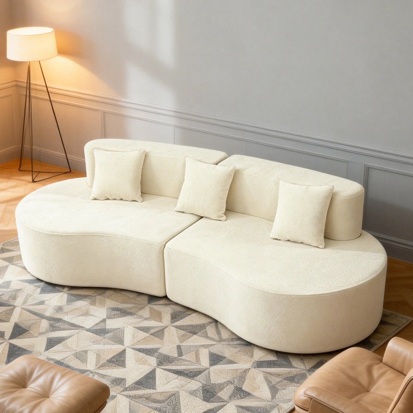 Modern Curved Couch 4 Seat Minimalist Elegant Half Moon Sofa Compressed Modular Sectional Sofa for Home Living Room Cream White