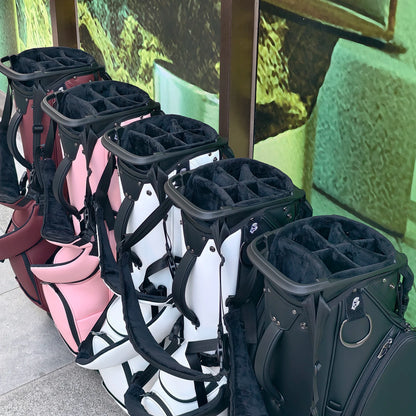 Golf Stand Bag, 7 Dividers Golf Club Bag with Double Shoulder Straps, Eco-Friendly Synthetic Leather, Stand Fix Buckle, 3 Detac