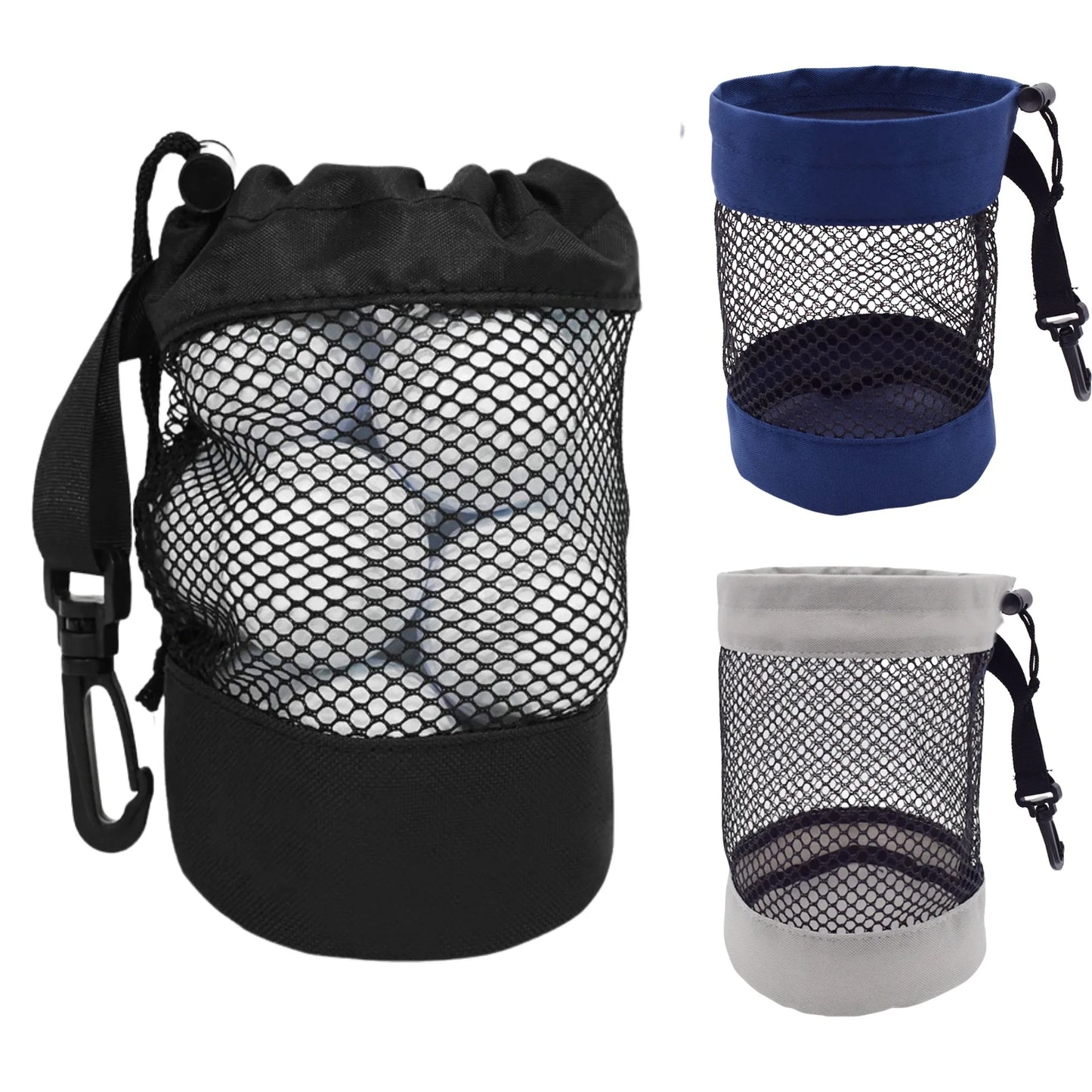 Polyester Golf Ball Storage Bag with Drawstring Closure - Mesh Pocket Design for Easy Organization, Available Gray/Blue/Black