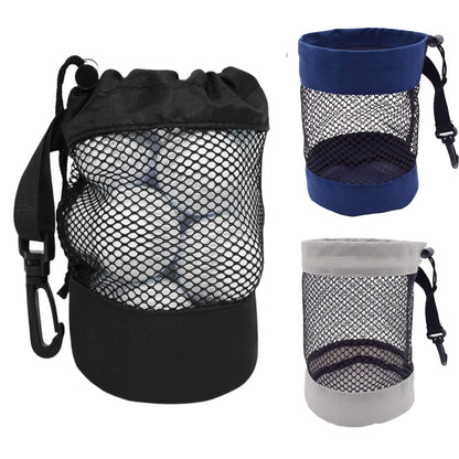 Polyester Golf Ball Storage Bag with Drawstring Closure - Mesh Pocket Design for Easy Organization, Available Gray/Blue/Black