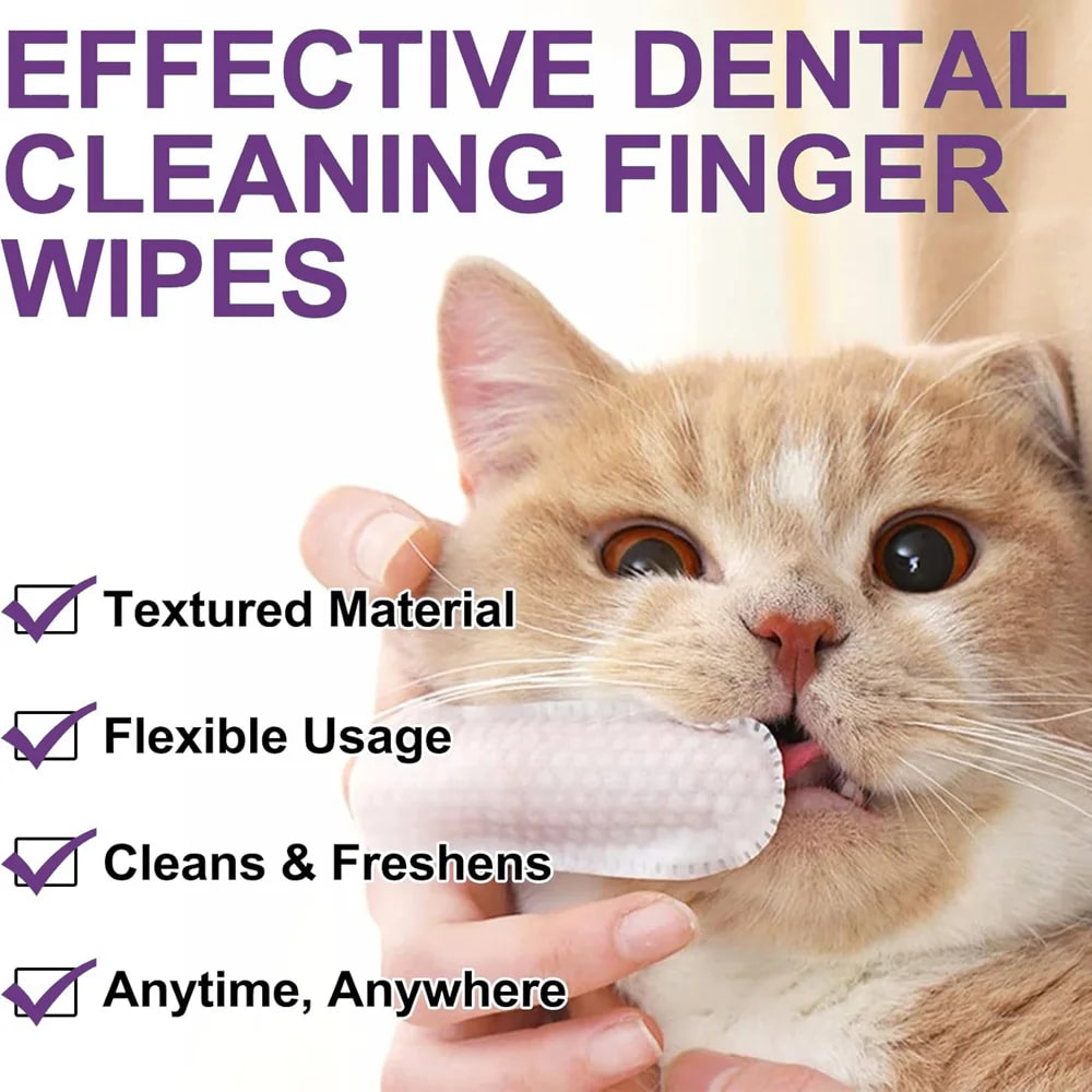 Teeth Cleaning Wipes for Dogs & Cats | Reduces Plaque | Freshens Breath | Finger Wipes | Disposable | Gentle Cleaning & Gum Care