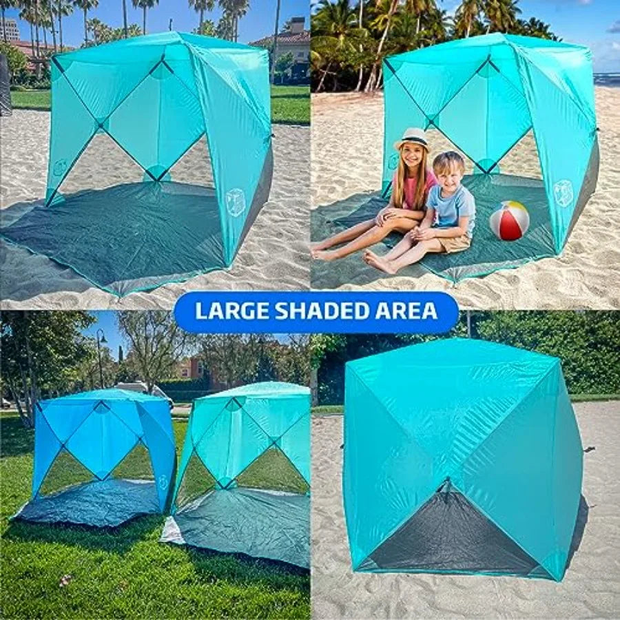 Beach Cube Pop Up Beach Tent Portable Shade Sun Shelter UPF50+ UV Protection for 4 Person Expandable Floor for Beach Fishing Hi
