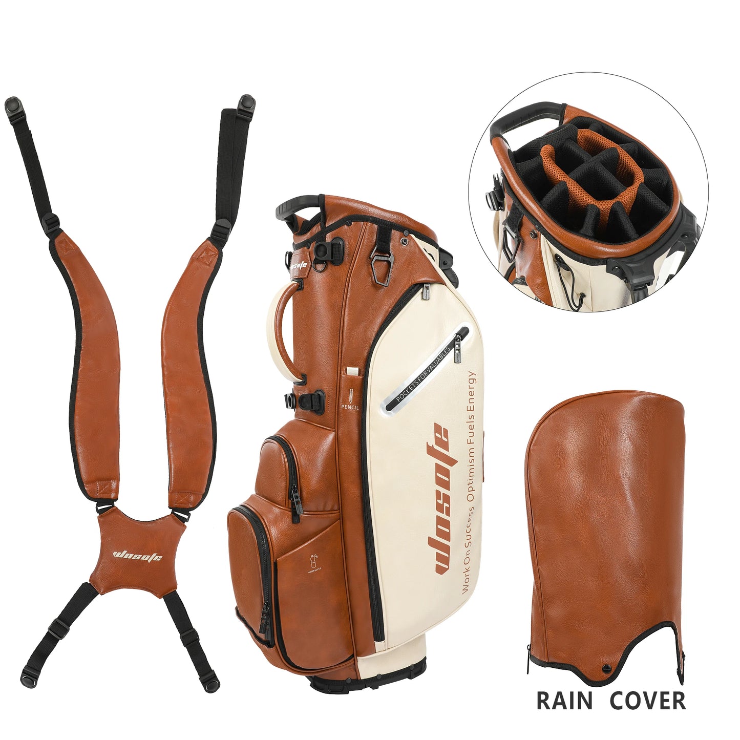 Lightweight Golf Stand Bag for Men & Women PU Material 14/6 Way Dividers 6 Way Top Dual Strap with Stand Feature