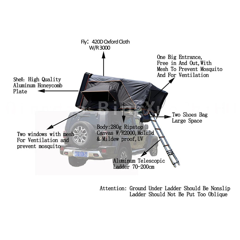 3-4 PERSON TENT Aluminum Hard Shell Roof Tent | Outdoor Camping & Pickup Truck Flip-Top Roof Tent